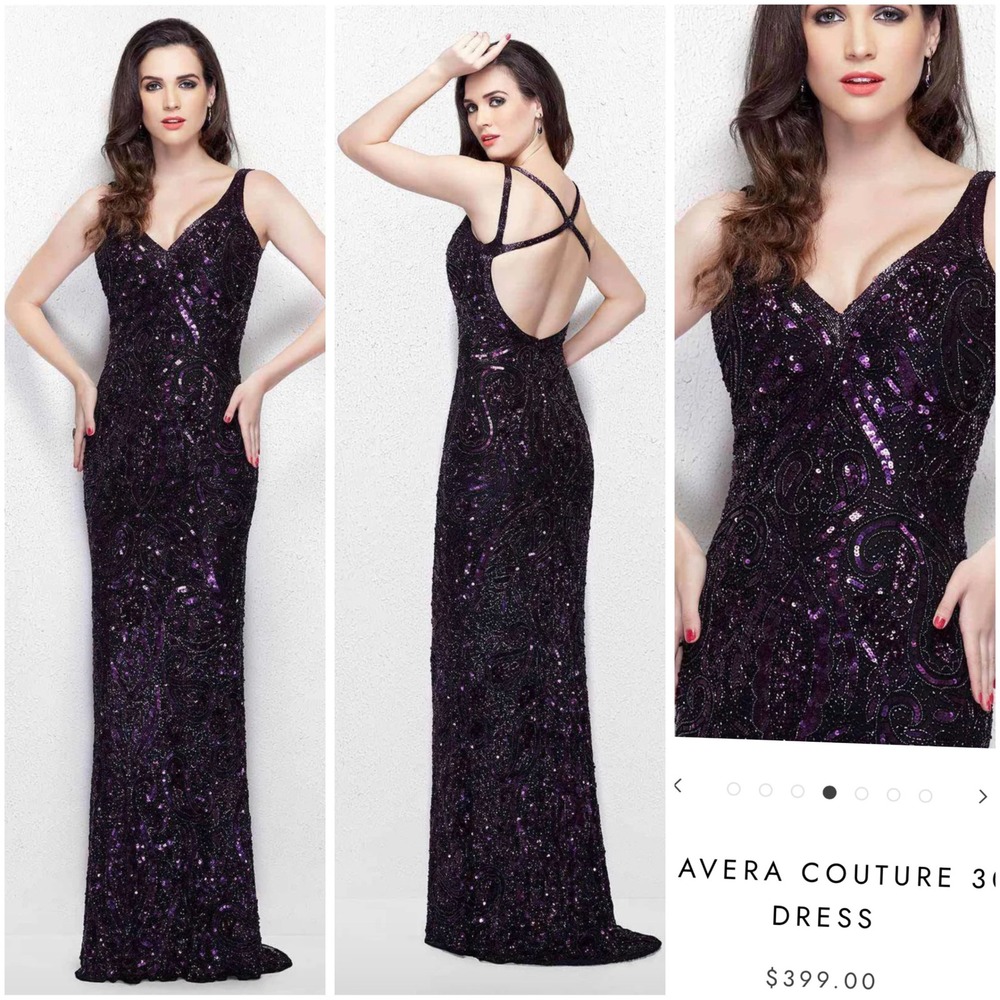 Primavera Couture Purple Plum Sequin Beaded Gown Open Back Formal Prom Dress 12